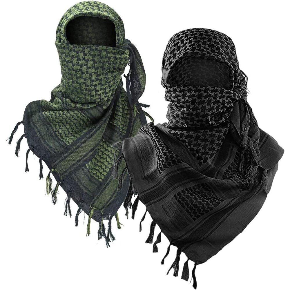 ⚡Men Black and Black-Green‎ 100% Cotton Military Shemagh Keffiyeh Scarf Wrap